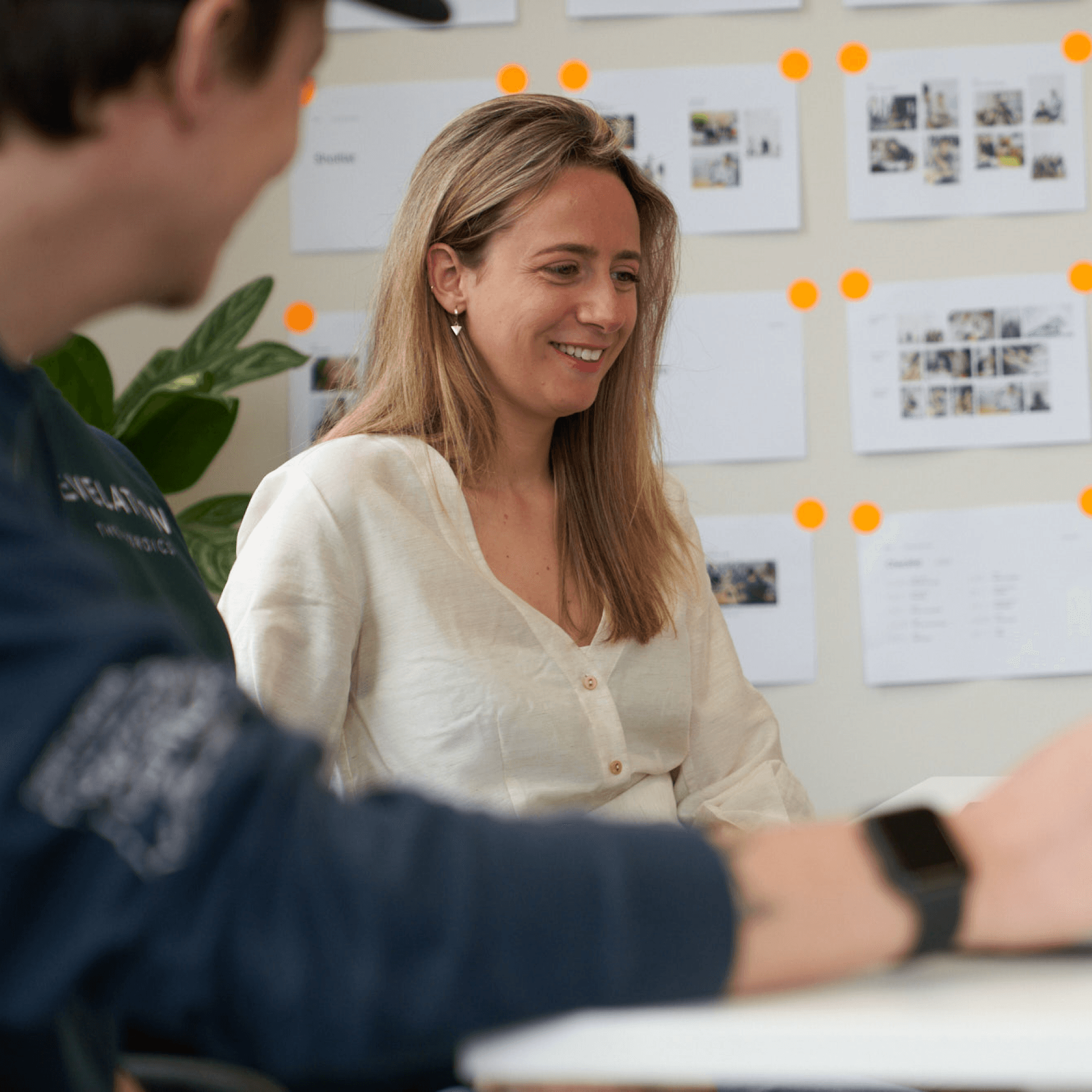 Woman smiling during meeting