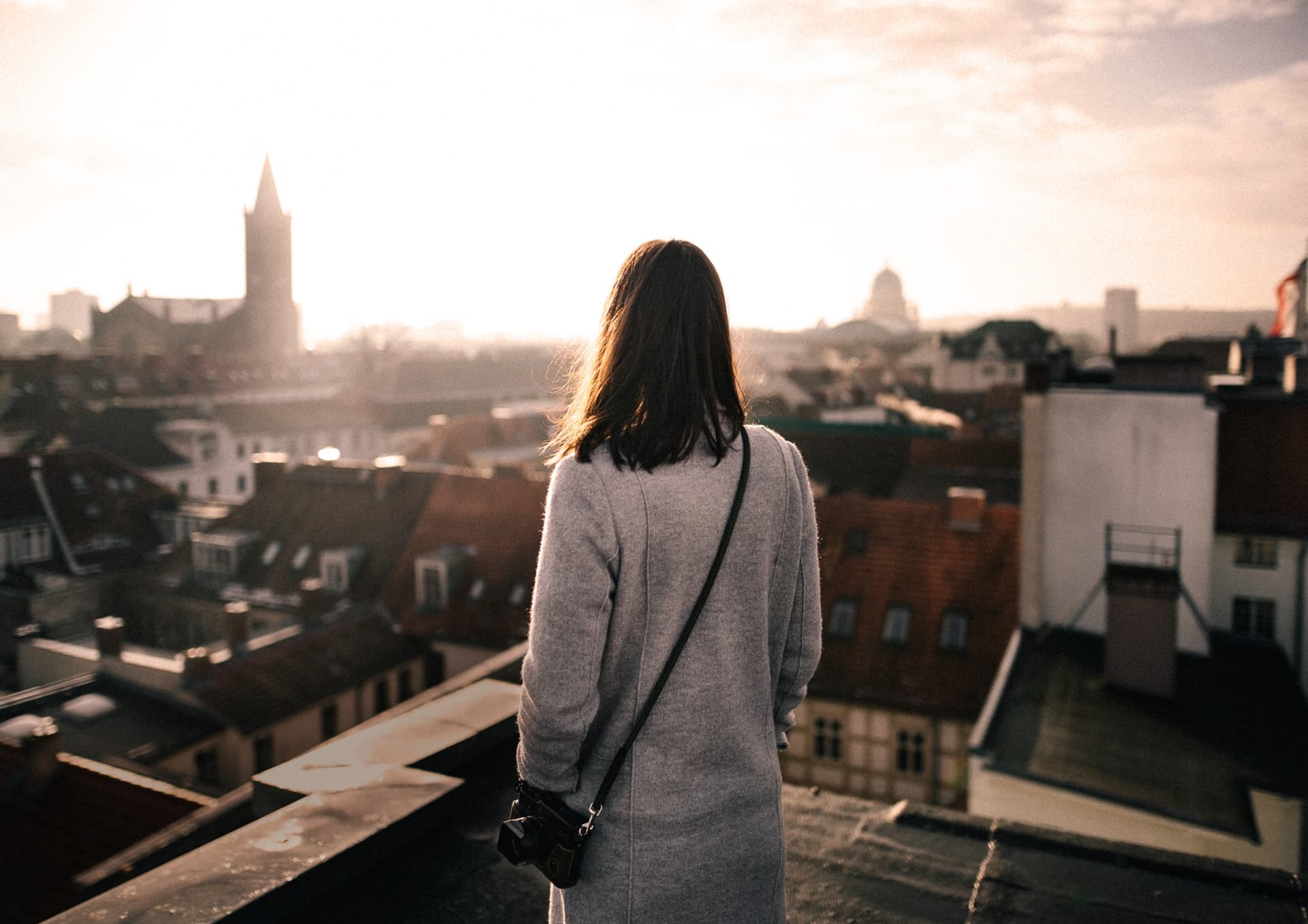 Women watching at a city