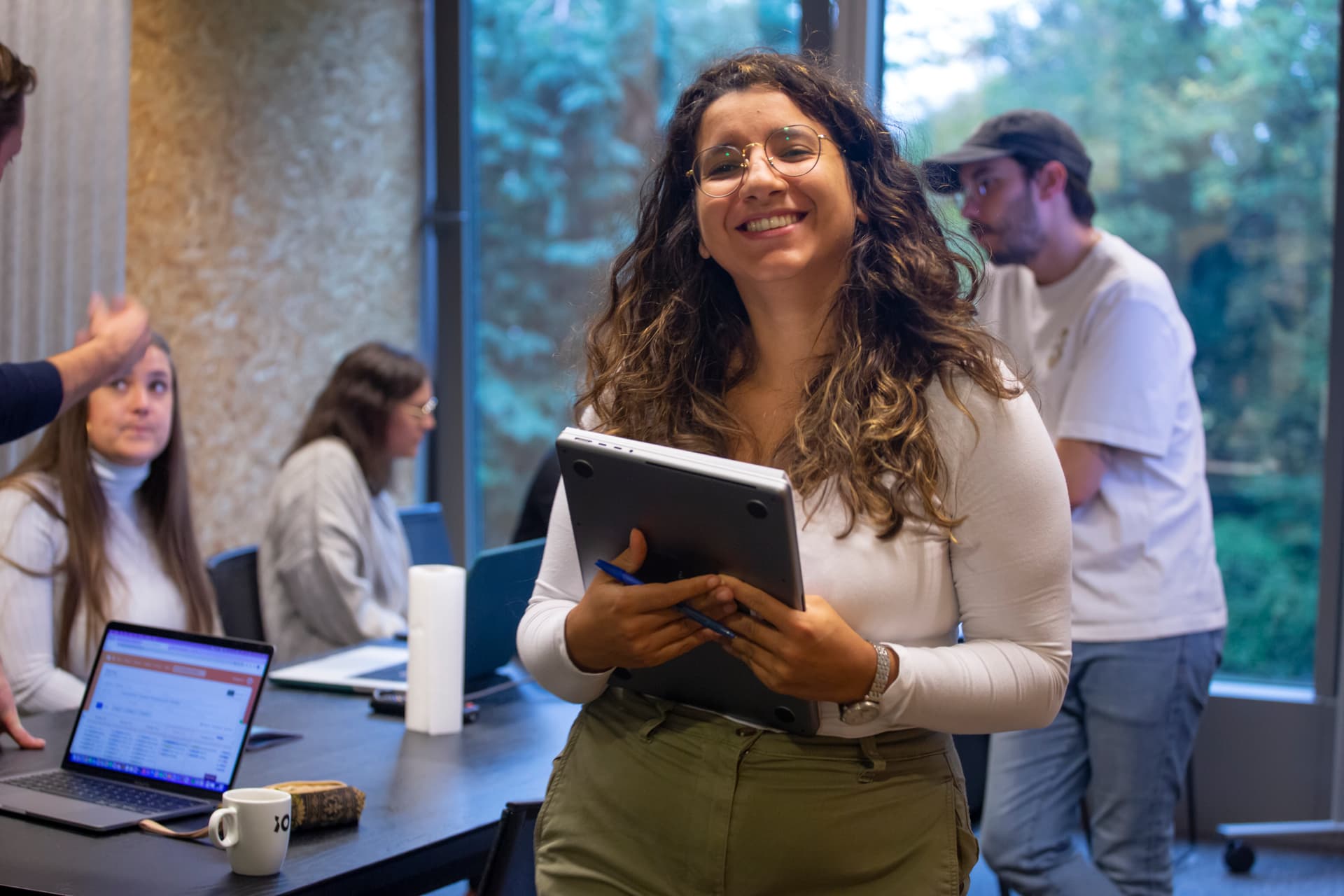 Girl smiling at iO campus