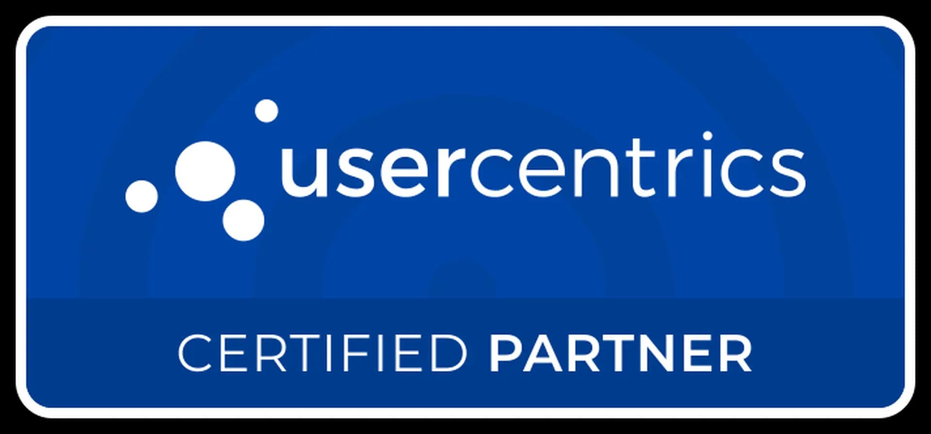 Blue badge with "usercentrics" logo and dots, labeled "Certified Partner" below.