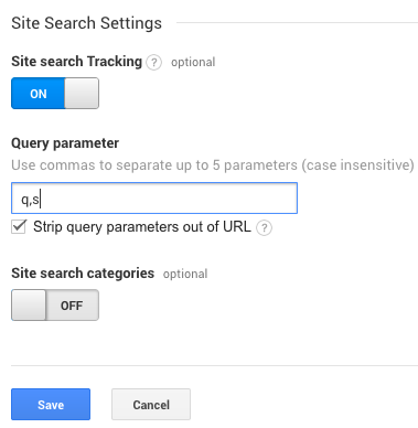 Screenshot van Google Analytics Site Search