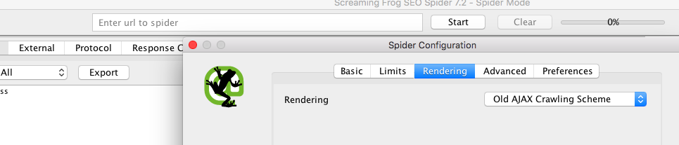 Screenshot Screaming Frog Spider stap 2