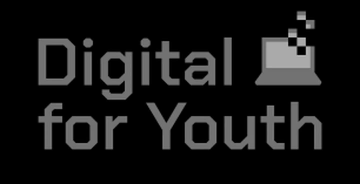"Digital for Youth" logo with a stylized laptop icon and digital pixel effects.