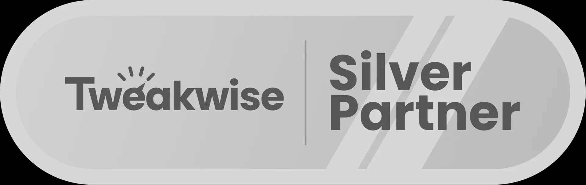 Tweakwise Silver Partner logo in grayscale with stylized text and design elements.