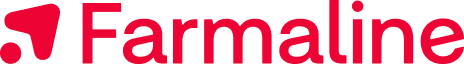 Red "Farmaline" logo with a stylized pill symbol on a black background.