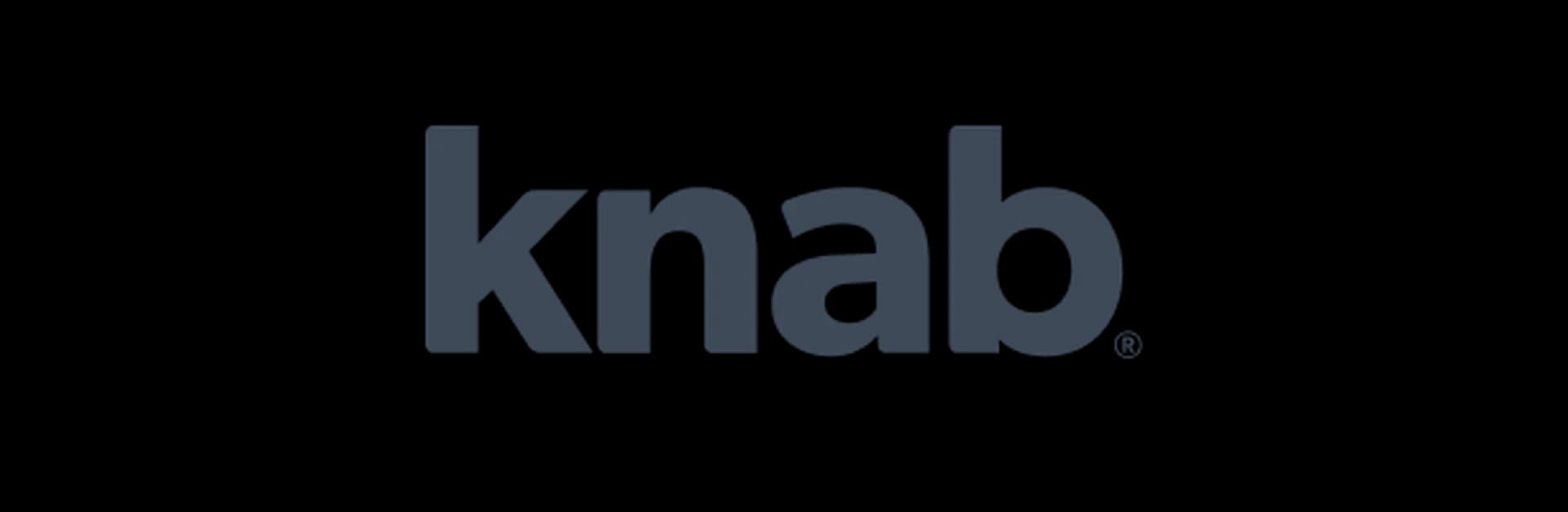 The image shows the word "knab" in lowercase, bold, dark gray font with a period at the end, on a transparent background.