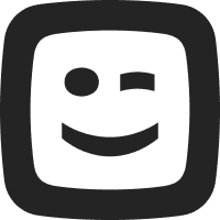 Winking smiley face icon inside a rounded square, in black and white.