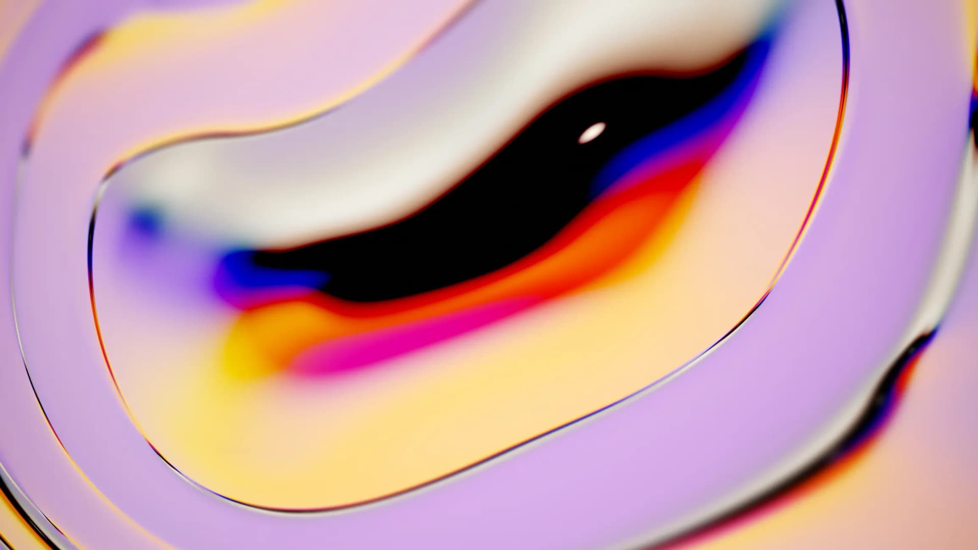 Colorful abstract design with fluid, swirling lines and gradients of purple, orange, black, and red, creating a vibrant, dynamic pattern.