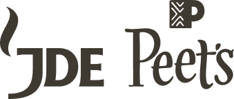 JDE Peet's logo featuring stylized text with a steaming coffee cup symbol incorporated into the design.