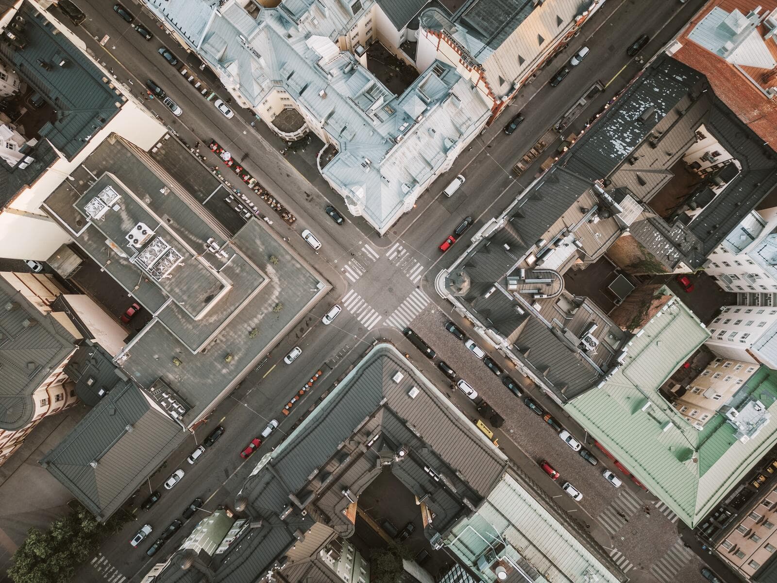 City crossroad with a bird view from above.