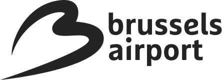 Brussels Airport logo with a stylized "B" design in black and the text "brussels airport" in lowercase next to it.