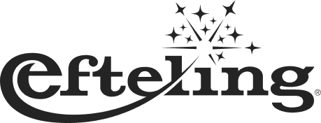 Stylized "Efteling" logo in black text with sparkles forming an arrow above the letter "i."