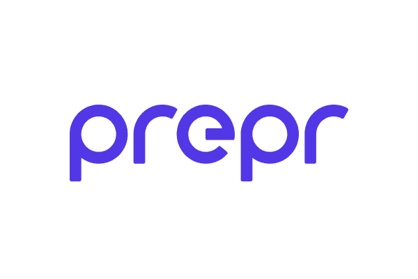 The image shows the word "prepr" in lowercase letters, written in a bold, purple font on a white background.