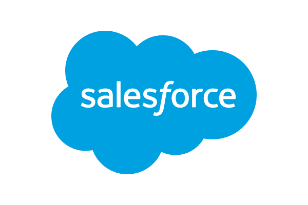 Salesforce logo featuring white text on a blue cloud-shaped background.