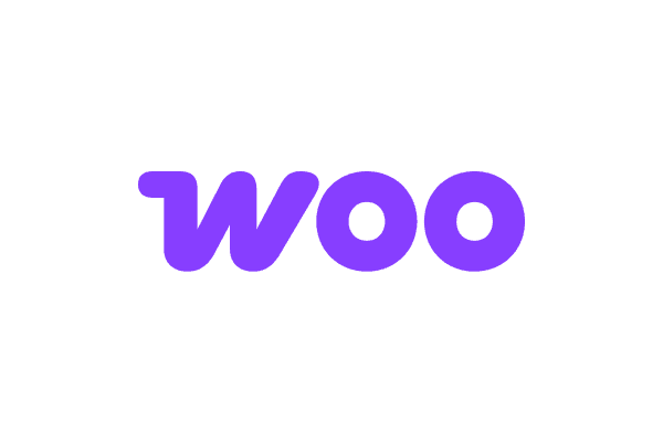 The word "WOO" in bold purple letters on a white background.