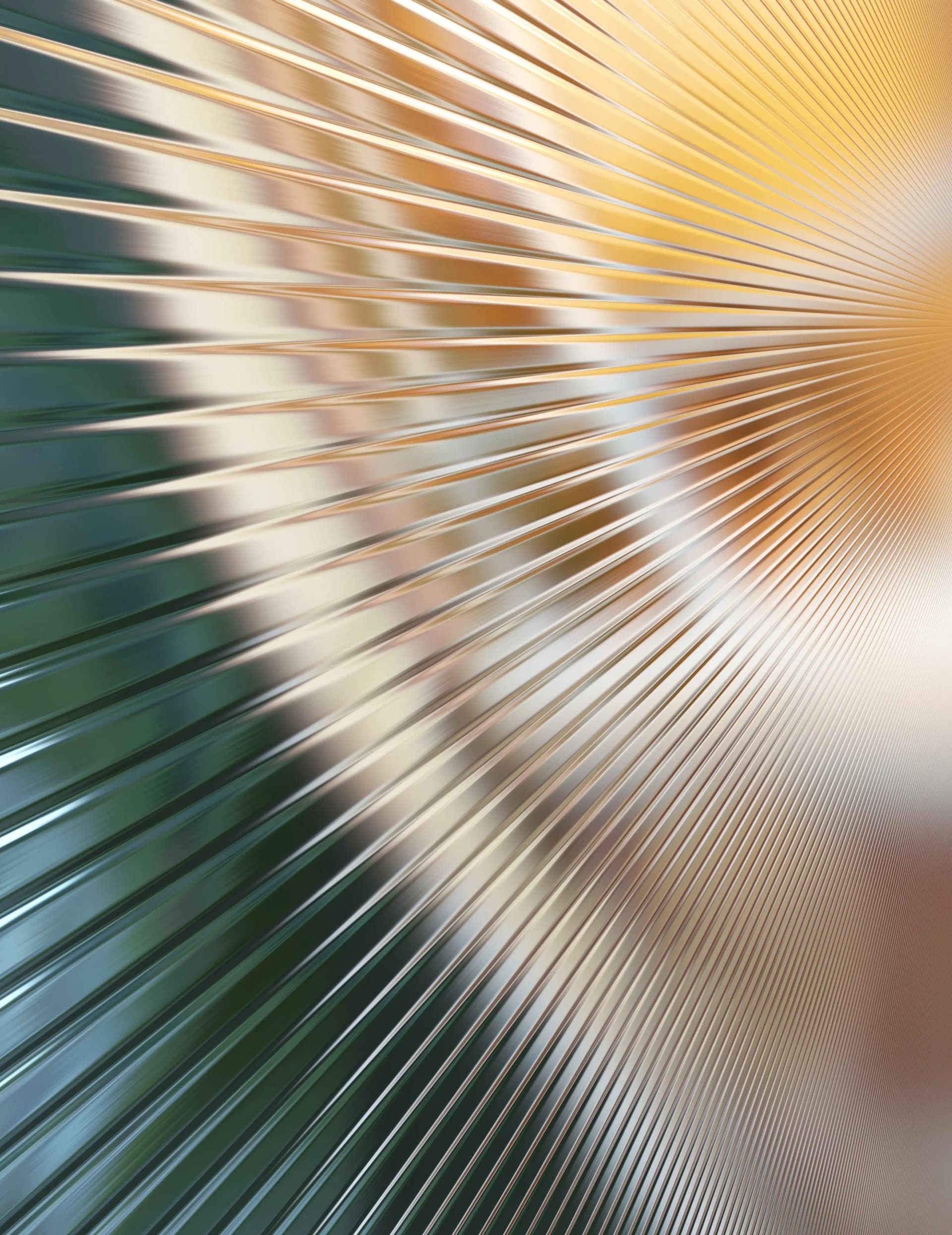 Abstract image with diagonal metallic lines creating a blur effect, displaying a mix of green, beige, and orange hues.